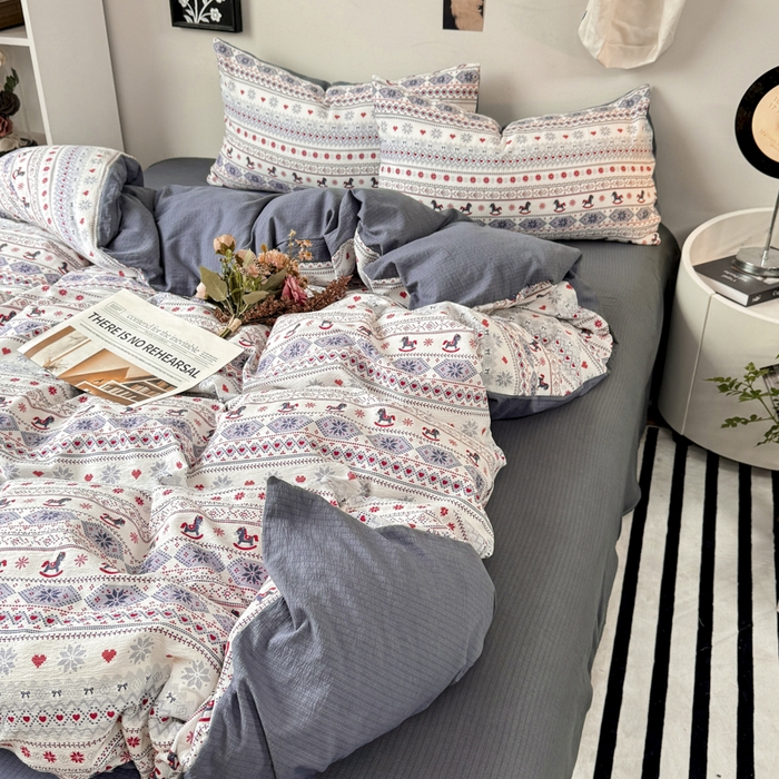 91家纺网 家纺一手货源 找家纺 雅阁尔家纺 2026新款轻奢复古美拉德风泡芙棉四件套水洗棉双层纱床单被套学生宿舍三件套床笠款 马上有钱