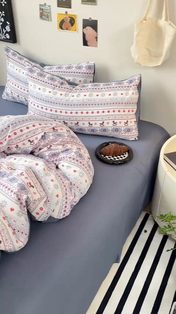 91家纺网 家纺一手货源 找家纺 雅阁尔家纺 2026新款轻奢复古美拉德风泡芙棉四件套水洗棉双层纱床单被套学生宿舍三件套床笠款 马上有钱