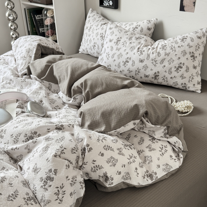 91家纺网 家纺一手货源 找家纺 雅阁尔家纺 2026新款轻奢复古美拉德风泡芙棉四件套水洗棉双层纱床单被套学生宿舍三件套床笠款 素蝶吟