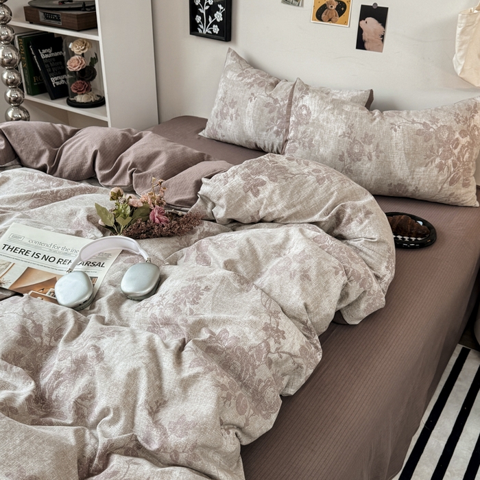 91家纺网 家纺一手货源 找家纺 雅阁尔家纺 2026新款轻奢复古美拉德风泡芙棉四件套水洗棉双层纱床单被套学生宿舍三件套床笠款 知音咖