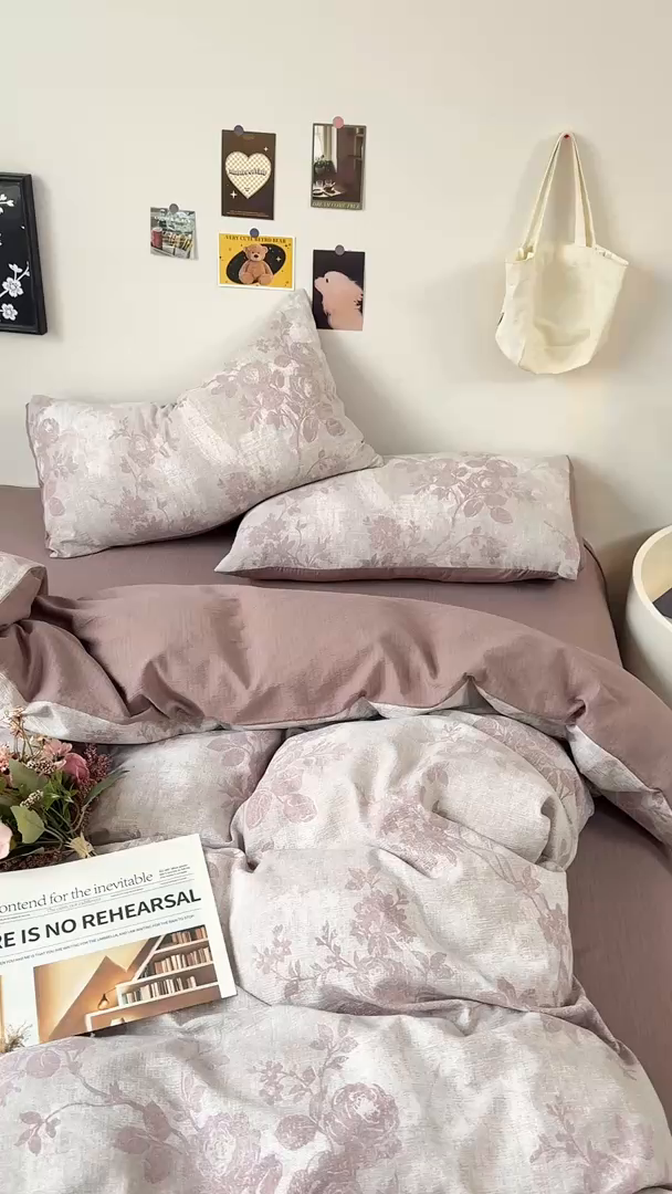 91家纺网 家纺一手货源 找家纺 雅阁尔家纺 2026新款轻奢复古美拉德风泡芙棉四件套水洗棉双层纱床单被套学生宿舍三件套床笠款 知音咖