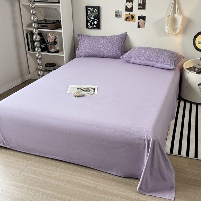 91家纺网 家纺一手货源 找家纺 雅阁尔家纺 2026新款轻奢复古美拉德风泡芙棉四件套水洗棉双层纱床单被套学生宿舍三件套床笠款 紫萝漫想