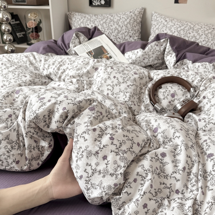 91家纺网 家纺一手货源 找家纺 （总）雅阁尔家纺 2026新款复古美拉德风泡芙棉双层纱床单床笠款水洗棉四件套学生宿舍三件套单被套