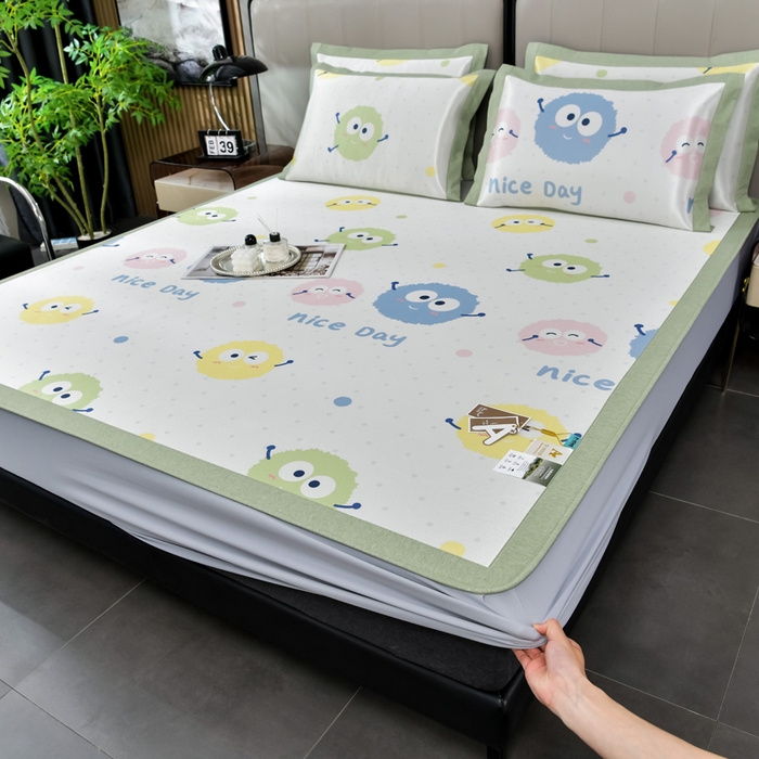 91家纺网 家纺一手货源 找家纺 （总）小牛席业 2025新款加厚款-碳光凉感冰丝席系列（床笠款）凉席藤席冰藤席冰丝席竹席空调席草席乳胶席凉感豆豆席三