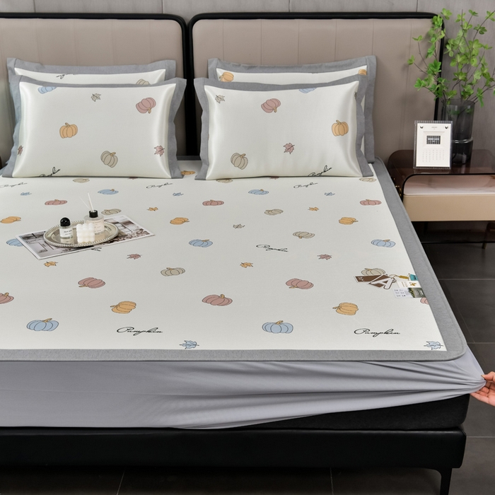 91家纺网 家纺一手货源 找家纺 小牛席业 2025新款加厚款-碳光凉感冰丝席系列（床笠款）凉席藤席冰藤席冰丝席竹席空调席草席乳胶席凉感豆豆席三 小号南瓜（床笠款）