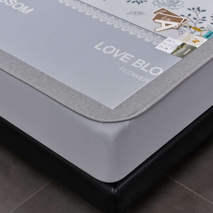 91家纺网 家纺一手货源 找家纺 小牛席业 2025新款加厚款-碳光凉感冰丝席系列（床笠款）凉席藤席冰藤席冰丝席竹席空调席草席乳胶席凉感豆豆席三 清新叶语-灰（床笠款）