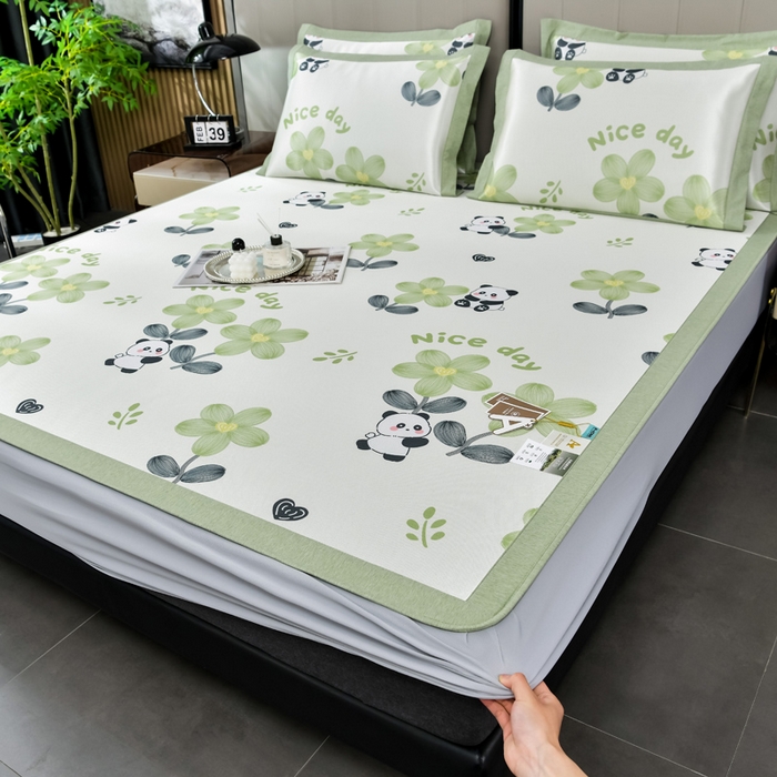 小牛席业 2025新款加厚款-碳光凉感冰丝席系列（床笠款）凉席藤席冰藤席冰丝席竹席空调席草席乳胶席凉感豆豆席三 熊猫胖达（床笠款）