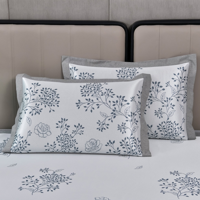 91家纺网 家纺一手货源 找家纺 小牛席业 2025新款加厚款-碳光凉感冰丝席系列（床笠款）凉席藤席冰藤席冰丝席竹席空调席草席乳胶席凉感豆豆席三 清新叶语-灰（床笠款）