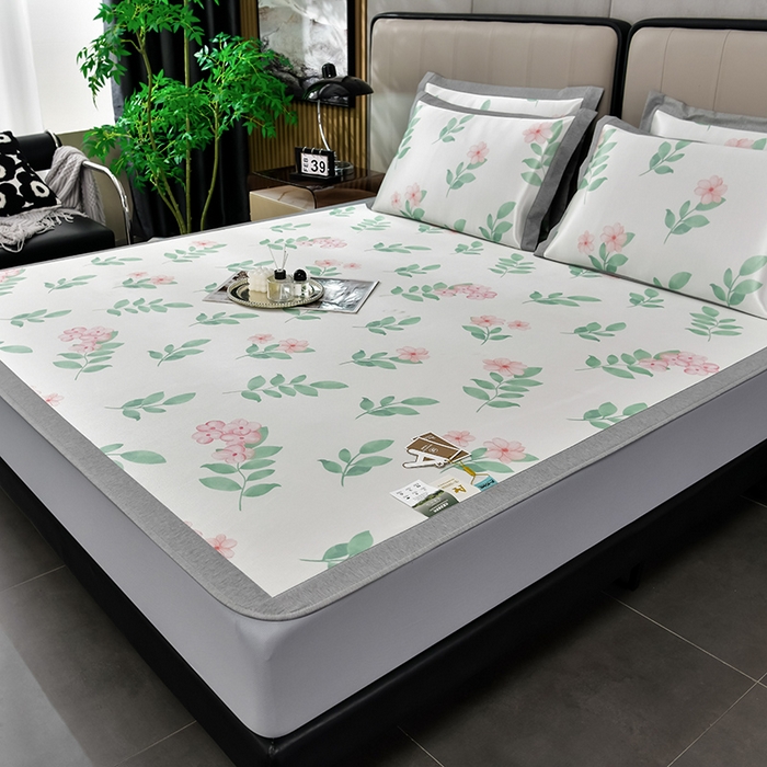 91家纺网 家纺一手货源 找家纺 小牛席业 2025新款加厚款-碳光凉感冰丝席系列（床笠款）凉席藤席冰藤席冰丝席竹席空调席草席乳胶席凉感豆豆席三 花间集（床笠款）