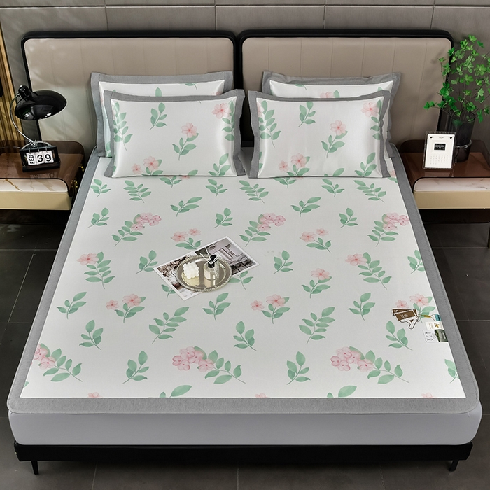 91家纺网 家纺一手货源 找家纺 小牛席业 2025新款加厚款-碳光凉感冰丝席系列（床笠款）凉席藤席冰藤席冰丝席竹席空调席草席乳胶席凉感豆豆席三 花间集（床笠款）