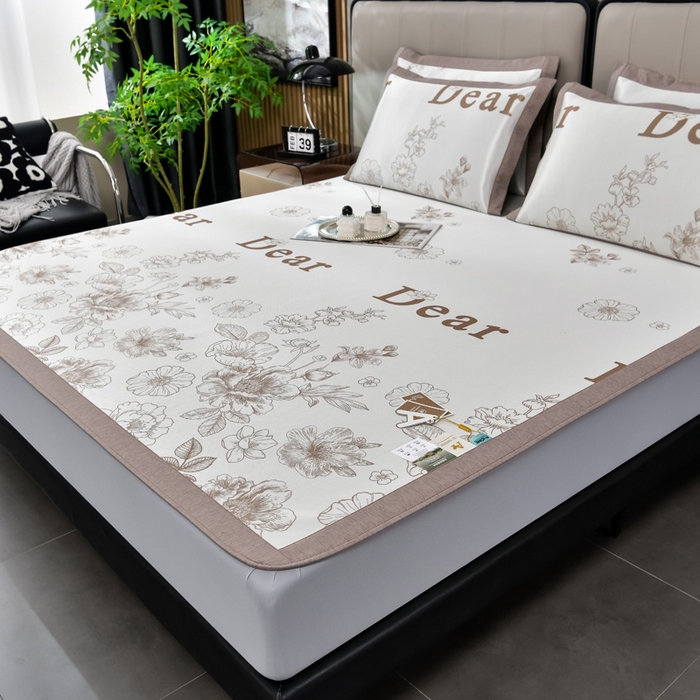 91家纺网 家纺一手货源 找家纺 小牛席业 2025新款加厚款-碳光凉感冰丝席系列（床笠款）凉席藤席冰藤席冰丝席竹席空调席草席乳胶席凉感豆豆席三 轻奢赫本（床笠款）