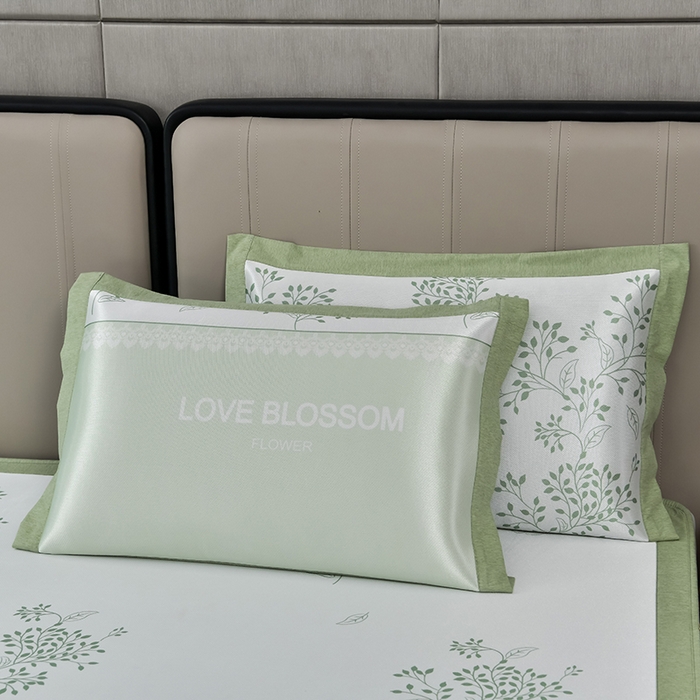 91家纺网 家纺一手货源 找家纺 小牛席业 2025新款加厚款-碳光凉感冰丝席系列（床笠款）凉席藤席冰藤席冰丝席竹席空调席草席乳胶席凉感豆豆席三 清新叶语-绿（床笠款）