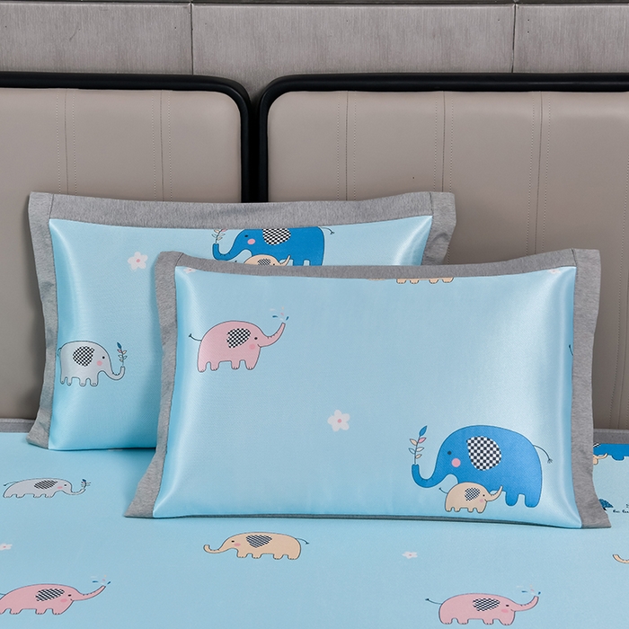 91家纺网 家纺一手货源 找家纺 小牛席业 2025新款加厚款-碳光凉感冰丝席系列（床笠款）凉席藤席冰藤席冰丝席竹席空调席草席乳胶席凉感豆豆席三 可爱小象（床笠款）