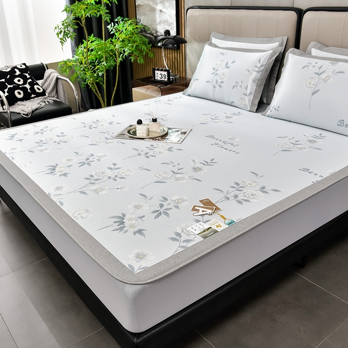 91家纺网 家纺一手货源 找家纺 小牛席业 2025新款加厚款-碳光凉感冰丝席系列（床笠款）凉席藤席冰藤席冰丝席竹席空调席草席乳胶席凉感豆豆席三 清馨玫瑰（床笠款）