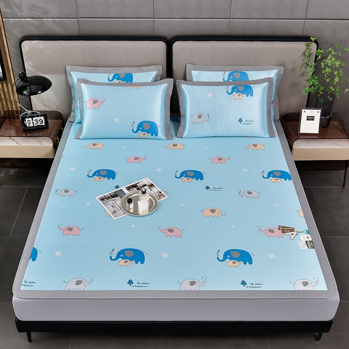 91家纺网 家纺一手货源 找家纺 小牛席业 2025新款加厚款-碳光凉感冰丝席系列（床笠款）凉席藤席冰藤席冰丝席竹席空调席草席乳胶席凉感豆豆席三 可爱小象（床笠款）