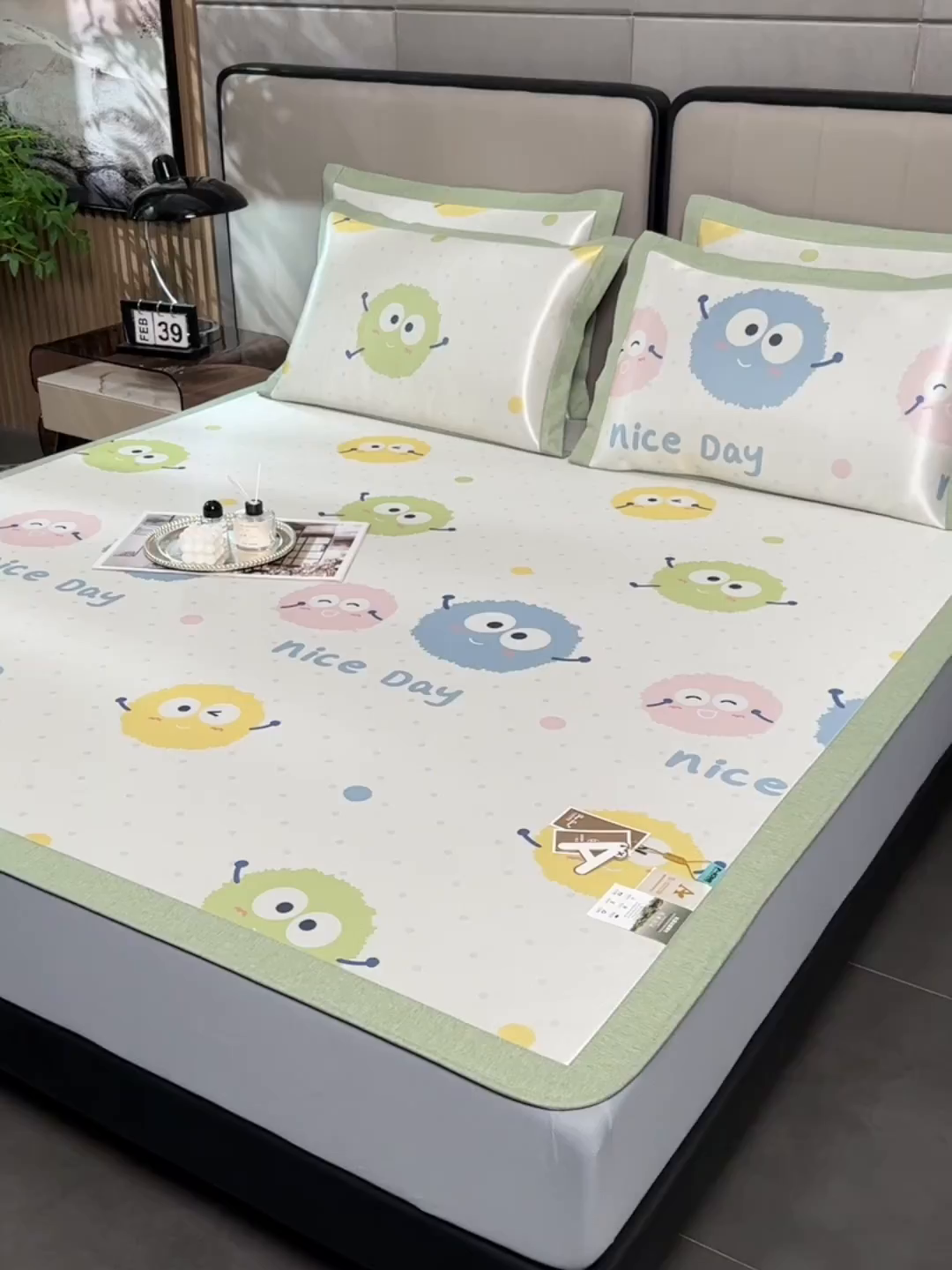 91家纺网 家纺一手货源 找家纺 小牛席业 2025新款加厚款-碳光凉感冰丝席系列（床笠款）凉席藤席冰藤席冰丝席竹席空调席草席乳胶席凉感豆豆席三 彩色煤球（床笠款）