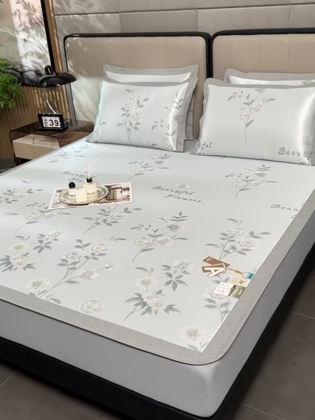 91家纺网 家纺一手货源 找家纺 小牛席业 2025新款加厚款-碳光凉感冰丝席系列（床笠款）凉席藤席冰藤席冰丝席竹席空调席草席乳胶席凉感豆豆席三 清馨玫瑰（床笠款）