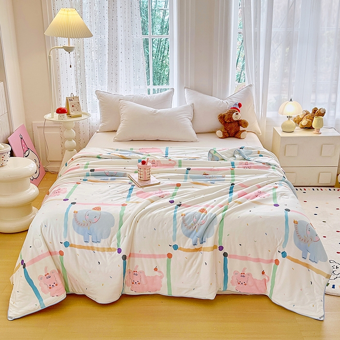 91家纺网 家纺一手货源 找家纺 优迈 2026新款A类针织棉嘟嘟被夏被春秋被空调被儿童学生被子被芯 艾利小象