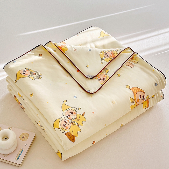 91家纺网 家纺一手货源 找家纺 优迈 2026新款A类针织棉嘟嘟被夏被春秋被空调被儿童学生被子被芯 奶黄星星