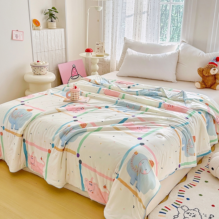 91家纺网 家纺一手货源 找家纺 优迈 2026新款A类针织棉嘟嘟被夏被春秋被空调被儿童学生被子被芯 艾利小象