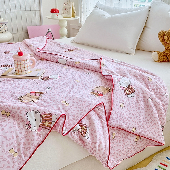 91家纺网 家纺一手货源 找家纺 优迈 2026新款A类针织棉嘟嘟被夏被春秋被空调被儿童学生被子被芯 粉粉豹纹猫