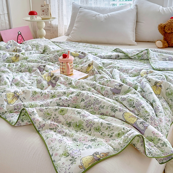 91家纺网 家纺一手货源 找家纺 优迈 2026新款A类针织棉嘟嘟被夏被春秋被空调被儿童学生被子被芯 花枝兔