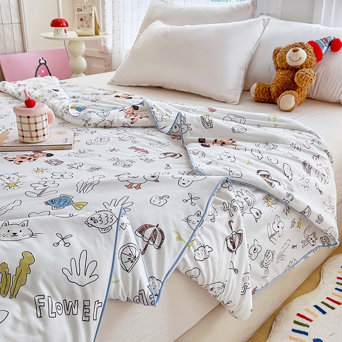 91家纺网 家纺一手货源 找家纺 优迈 2026新款A类针织棉嘟嘟被夏被春秋被空调被儿童学生被子被芯 简笔画