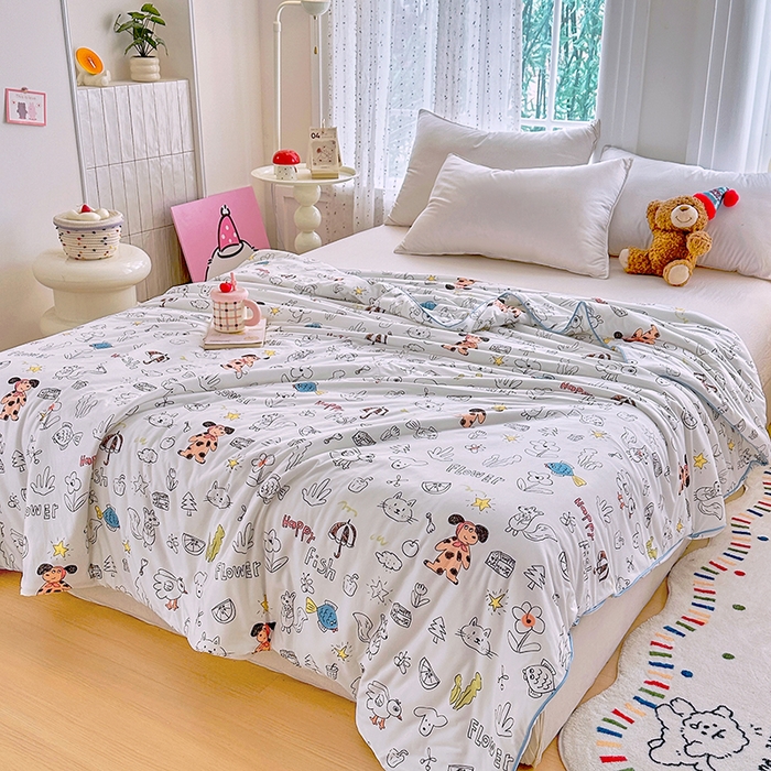 91家纺网 家纺一手货源 找家纺 优迈 2026新款A类针织棉嘟嘟被夏被春秋被空调被儿童学生被子被芯 简笔画