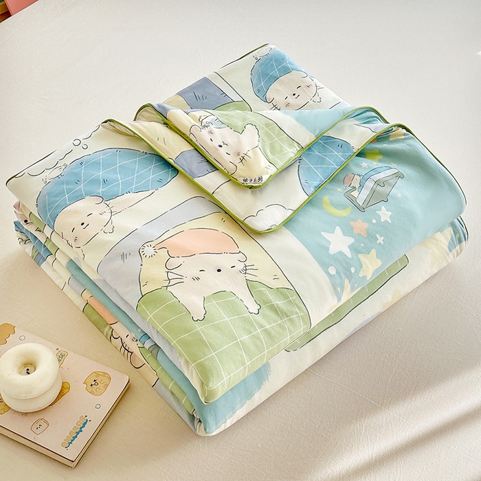 91家纺网 家纺一手货源 找家纺 优迈 2026新款A类针织棉嘟嘟被夏被春秋被空调被儿童学生被子被芯 喵喵屋