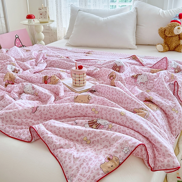 91家纺网 家纺一手货源 找家纺 优迈 2026新款A类针织棉嘟嘟被夏被春秋被空调被儿童学生被子被芯 粉粉豹纹猫