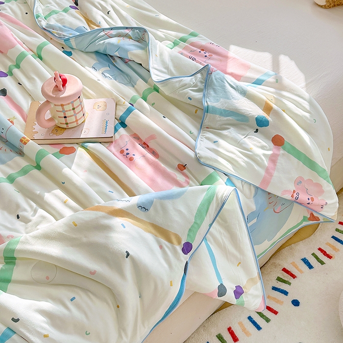 91家纺网 家纺一手货源 找家纺 优迈 2026新款A类针织棉嘟嘟被夏被春秋被空调被儿童学生被子被芯 艾利小象