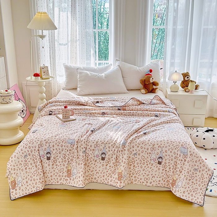 91家纺网 家纺一手货源 找家纺 优迈 2026新款A类针织棉嘟嘟被夏被春秋被空调被儿童学生被子被芯 星星豹纹咖