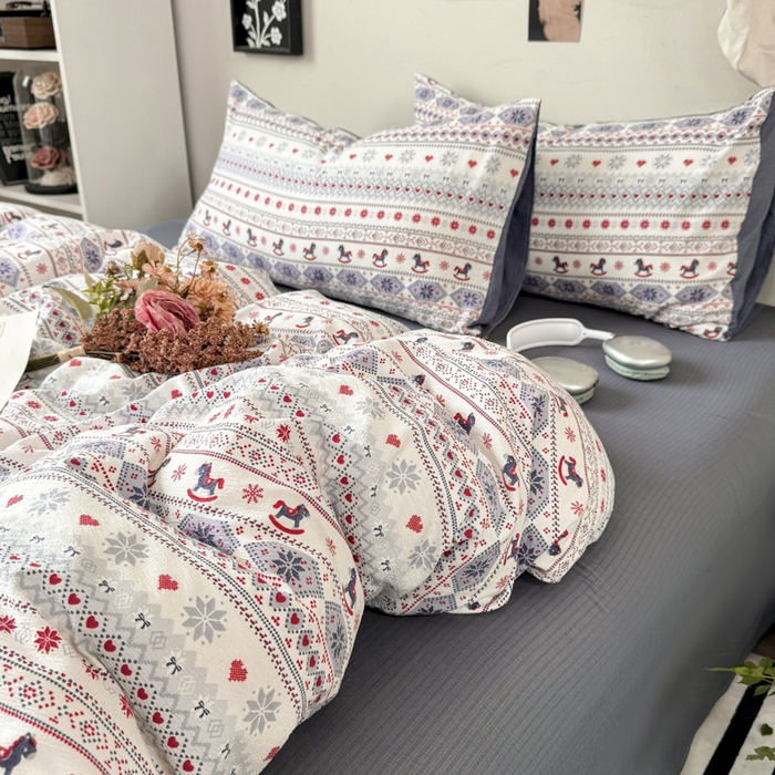 91家纺网 家纺一手货源 找家纺 （总）雅阁尔家纺 2026新款复古美拉德风泡芙棉双层纱床单床笠款水洗棉四件套学生宿舍三件套单被套