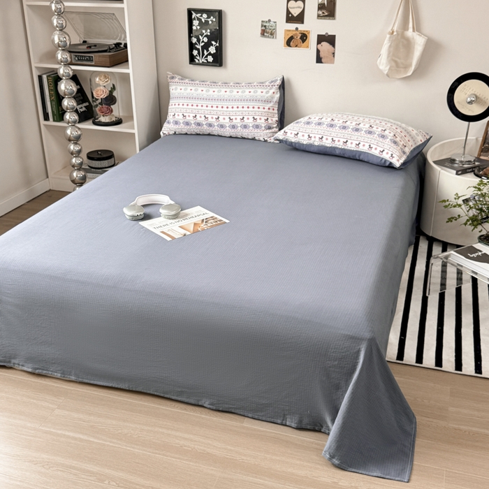 91家纺网 家纺一手货源 找家纺 （总）雅阁尔家纺 2026新款复古美拉德风泡芙棉双层纱床单床笠款水洗棉四件套学生宿舍三件套单被套