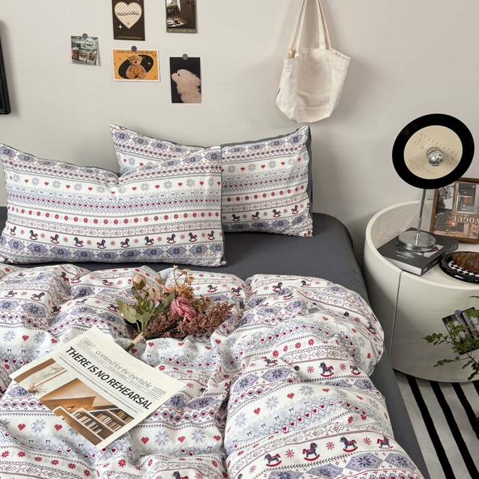 91家纺网 家纺一手货源 找家纺 （总）雅阁尔家纺 2026新款复古美拉德风泡芙棉双层纱床单床笠款水洗棉四件套学生宿舍三件套单被套