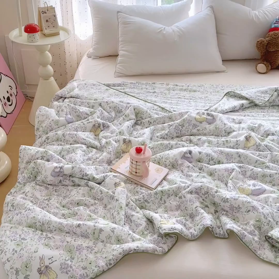 91家纺网 家纺一手货源 找家纺 优迈 2026新款A类针织棉嘟嘟被夏被春秋被空调被儿童学生被子被芯 花枝兔