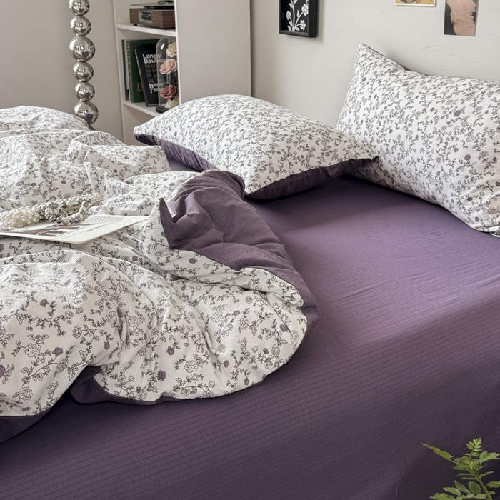 91家纺网 家纺一手货源 找家纺 雅阁尔家纺 2026新款复古美拉德风泡芙棉双层纱床单床笠款水洗棉四件套学生宿舍三件套单被套 春风拂梦