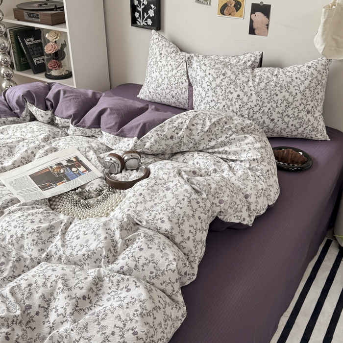 91家纺网 家纺一手货源 找家纺 雅阁尔家纺 2026新款复古美拉德风泡芙棉双层纱床单床笠款水洗棉四件套学生宿舍三件套单被套 春风拂梦