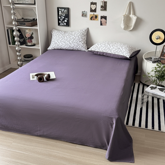 91家纺网 家纺一手货源 找家纺 雅阁尔家纺 2026新款复古美拉德风泡芙棉双层纱床单床笠款水洗棉四件套学生宿舍三件套单被套 春风拂梦