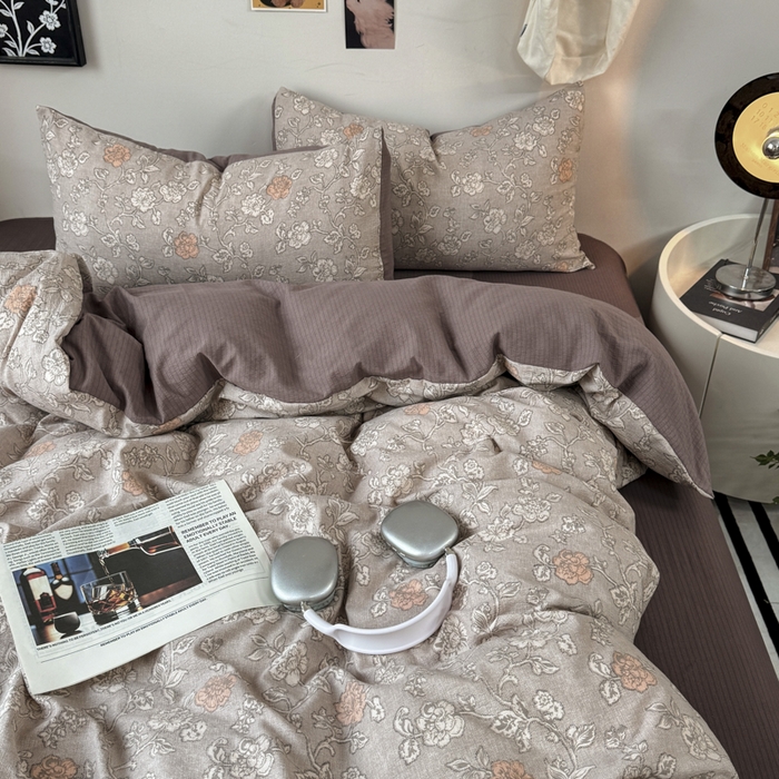 91家纺网 家纺一手货源 找家纺 雅阁尔家纺 2026新款复古美拉德风泡芙棉双层纱床单床笠款水洗棉四件套学生宿舍三件套单被套 风华若诗