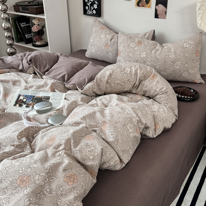 91家纺网 家纺一手货源 找家纺 雅阁尔家纺 2026新款复古美拉德风泡芙棉双层纱床单床笠款水洗棉四件套学生宿舍三件套单被套 风华若诗