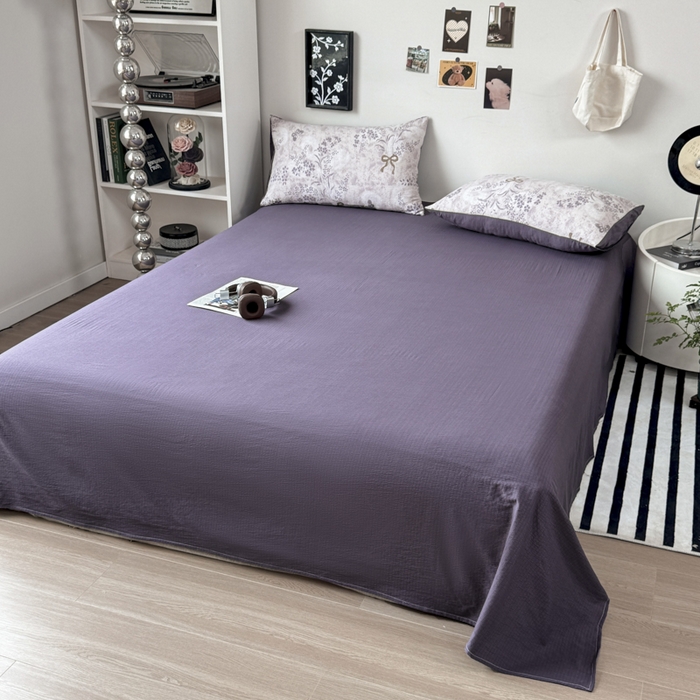 91家纺网 家纺一手货源 找家纺 雅阁尔家纺 2026新款复古美拉德风泡芙棉双层纱床单床笠款水洗棉四件套学生宿舍三件套单被套 花姿