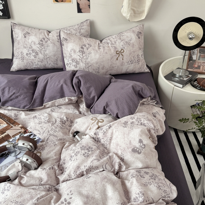 91家纺网 家纺一手货源 找家纺 雅阁尔家纺 2026新款复古美拉德风泡芙棉双层纱床单床笠款水洗棉四件套学生宿舍三件套单被套 花姿