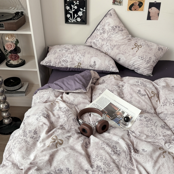 91家纺网 家纺一手货源 找家纺 雅阁尔家纺 2026新款复古美拉德风泡芙棉双层纱床单床笠款水洗棉四件套学生宿舍三件套单被套 花姿