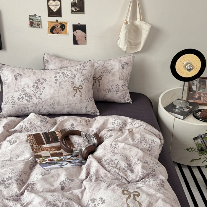 91家纺网 家纺一手货源 找家纺 雅阁尔家纺 2026新款复古美拉德风泡芙棉双层纱床单床笠款水洗棉四件套学生宿舍三件套单被套 花姿