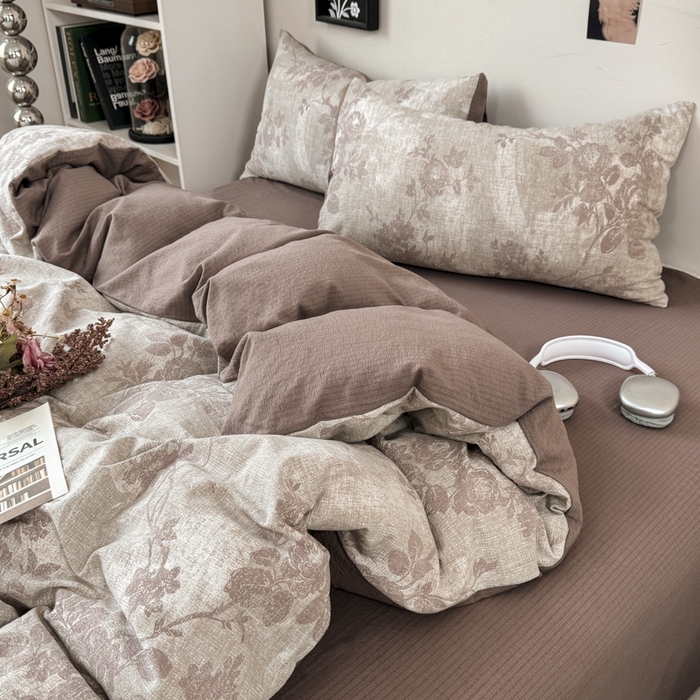 91家纺网 家纺一手货源 找家纺 雅阁尔家纺 2026新款复古美拉德风泡芙棉双层纱床单床笠款水洗棉四件套学生宿舍三件套单被套 知音咖