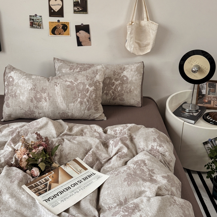 91家纺网 家纺一手货源 找家纺 雅阁尔家纺 2026新款复古美拉德风泡芙棉双层纱床单床笠款水洗棉四件套学生宿舍三件套单被套 知音咖