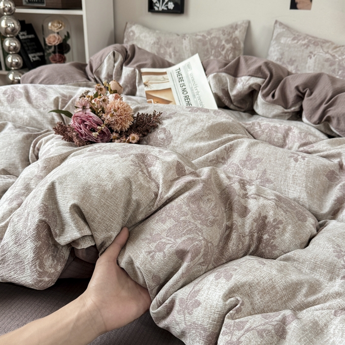 雅阁尔家纺 2026新款复古美拉德风泡芙棉双层纱床单床笠款水洗棉四件套学生宿舍三件套单被套 知音咖
