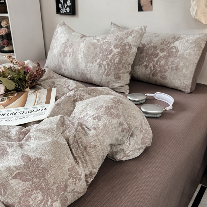 91家纺网 家纺一手货源 找家纺 雅阁尔家纺 2026新款复古美拉德风泡芙棉双层纱床单床笠款水洗棉四件套学生宿舍三件套单被套 知音咖