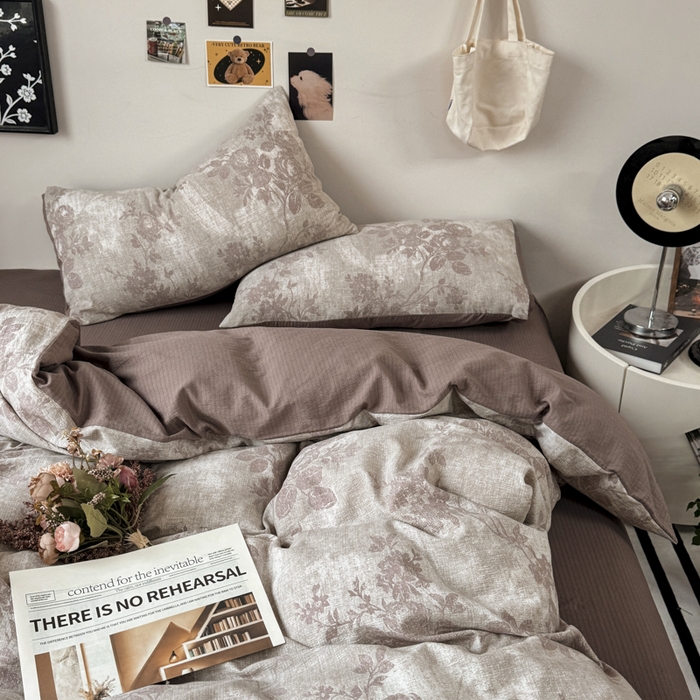 91家纺网 家纺一手货源 找家纺 雅阁尔家纺 2026新款复古美拉德风泡芙棉双层纱床单床笠款水洗棉四件套学生宿舍三件套单被套 知音咖